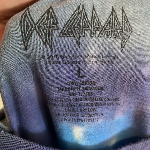 Def Leppard Blue Multi Color Print Adrenalize Boho Tie Dye Graphic Shirt - Picture 6 of 6